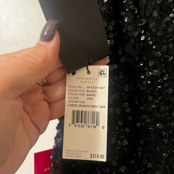 Adrianna Papell Black Sequin V-Neck Dress - Picture 1 of 4